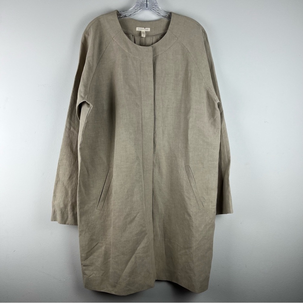 Eileen Fisher Linen Blend Long Coat in Light Taupe